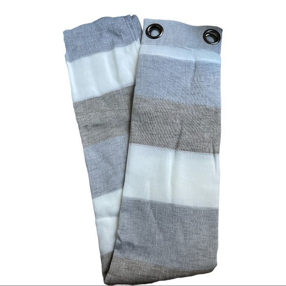 Elevate Your Space with Grey Tan Cream Stripe Sheer Window Curtains 58x … - Picture 2 of 7
